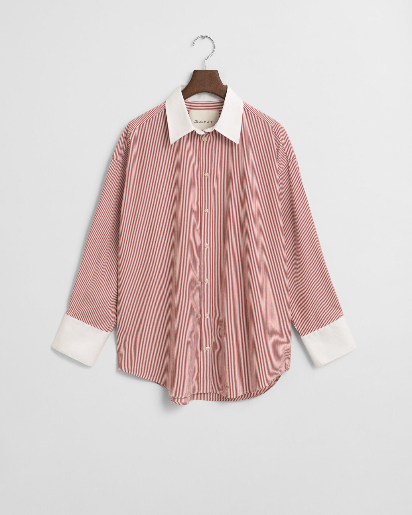 Oversized Contrast Collar Striped Shirt